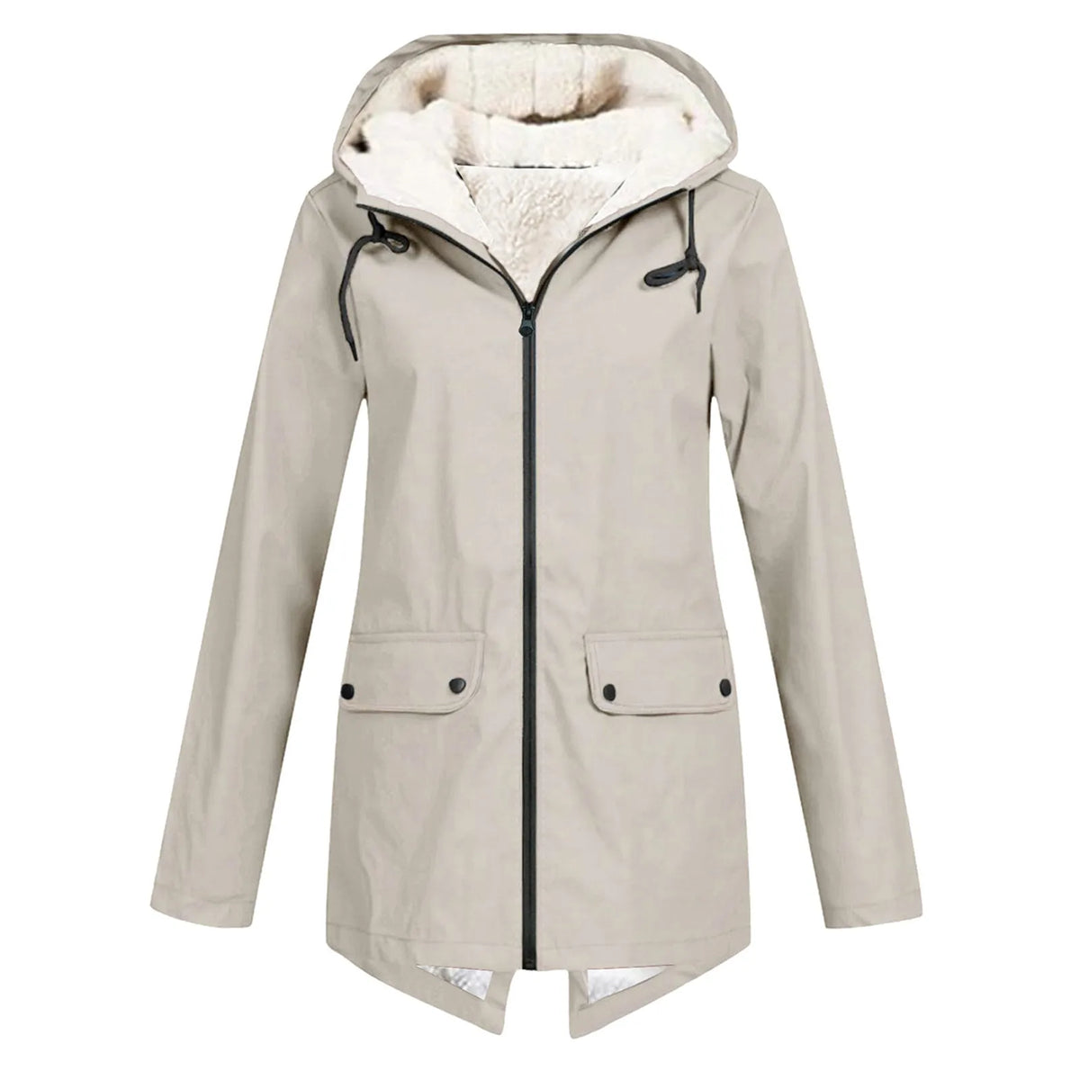 Women's Long Hooded Sherpa-Lined Jacket - Ivory