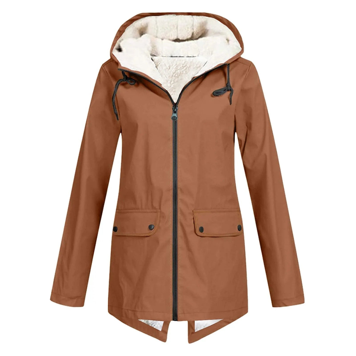 Women's Long Hooded Sherpa-Lined Jacket - Brown