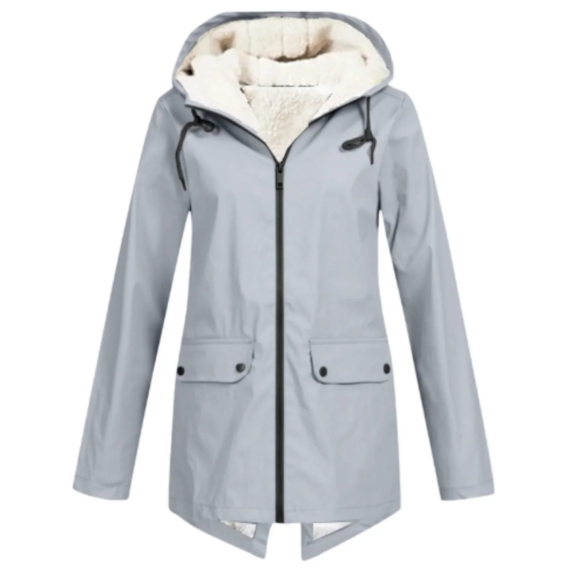 Women's Long Hooded Sherpa-Lined Jacket - Grey