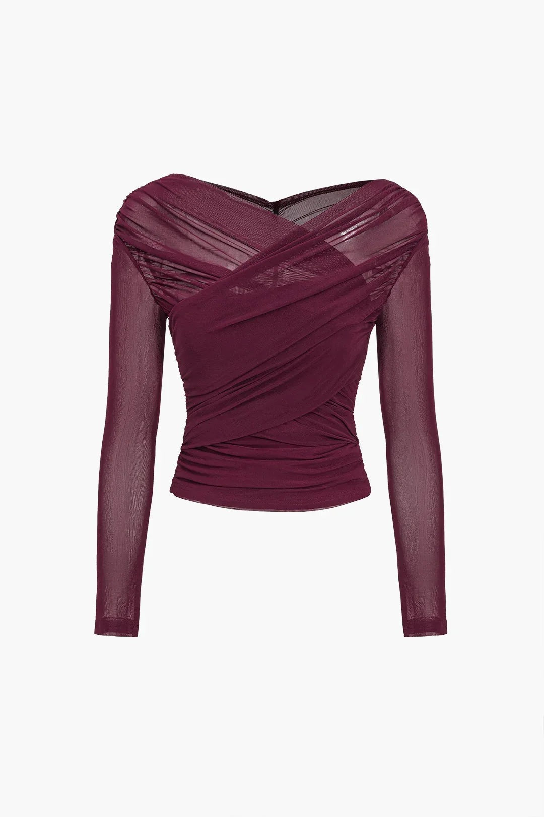 Women's Long Sleeve Wrap Top in Sheer Mesh