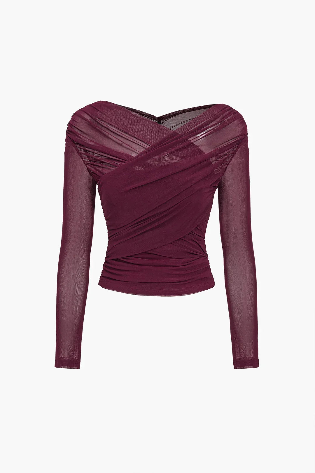 Women's Long Sleeve Wrap Top in Sheer Mesh