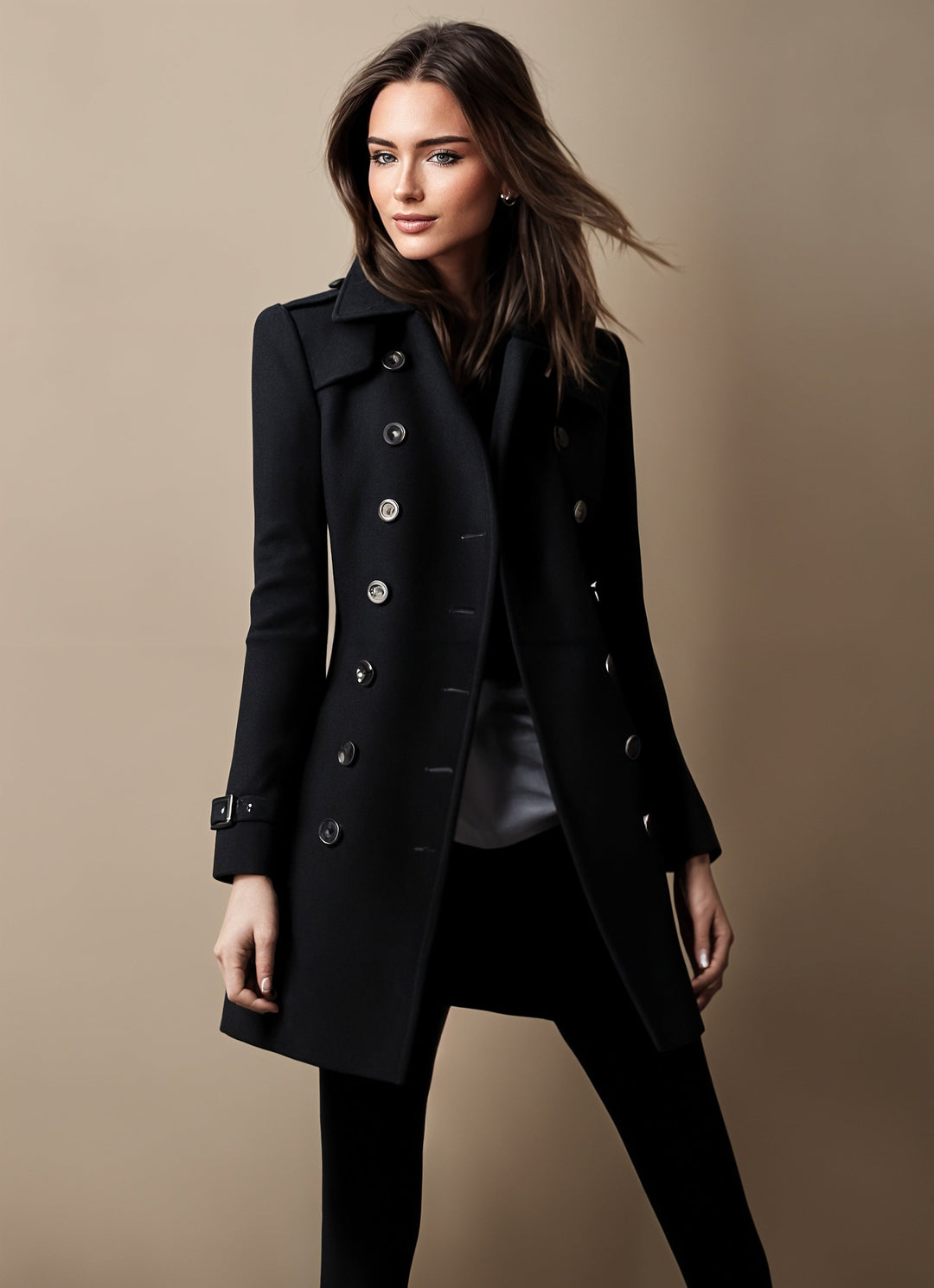 Women's Long Tailored Coat with Button Front - photo 3