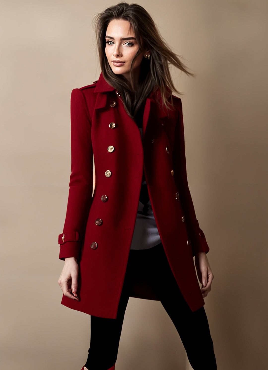 Women's Long Tailored Coat with Button Front - photo 4