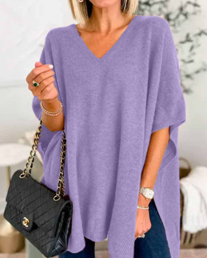 Women's Loose Knit Top with V Neckline - photo 10