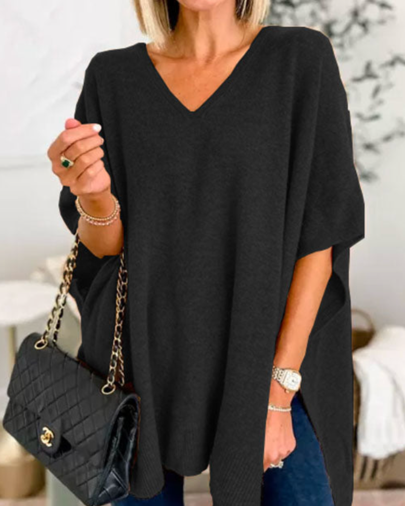 Women's Loose Knit Top with V Neckline - photo 3
