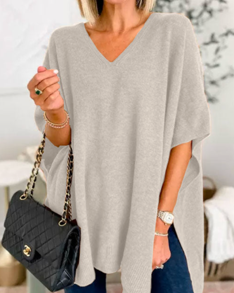 Women's Loose Knit Top with V Neckline - photo 4