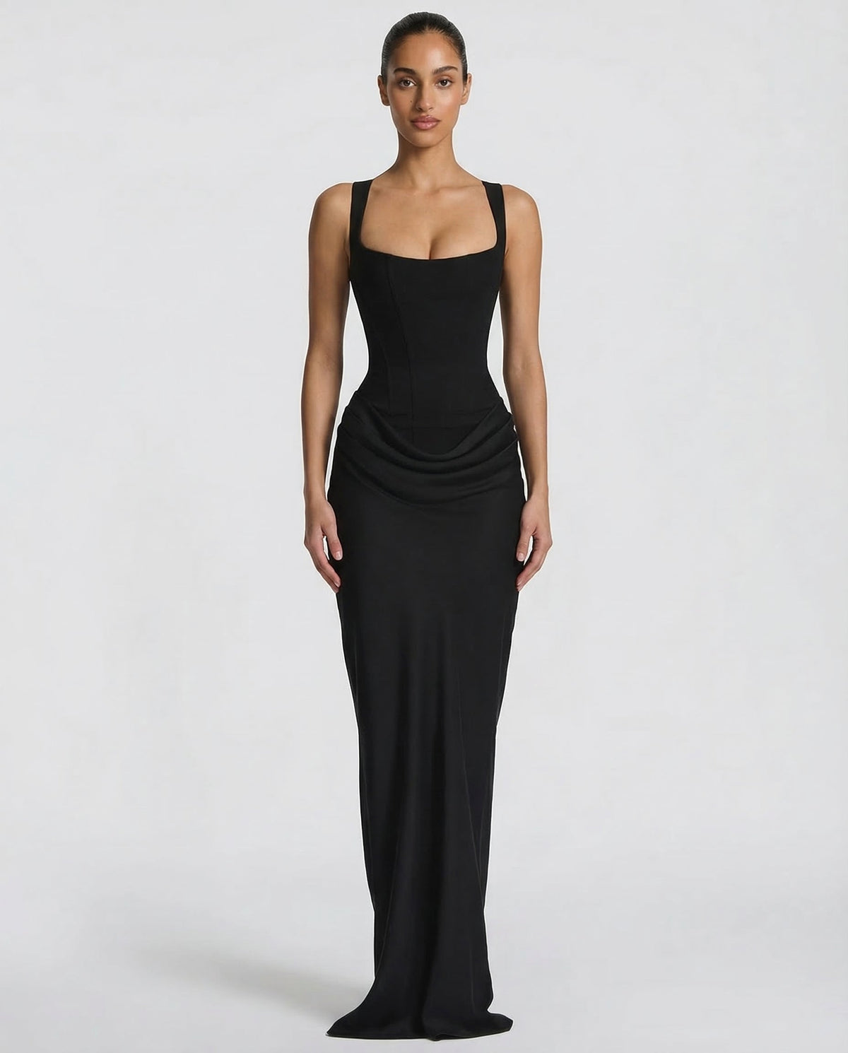 Women's Maxi Dress Evening Dress with Square Neck and Draped Waist Silhouette – view 12
