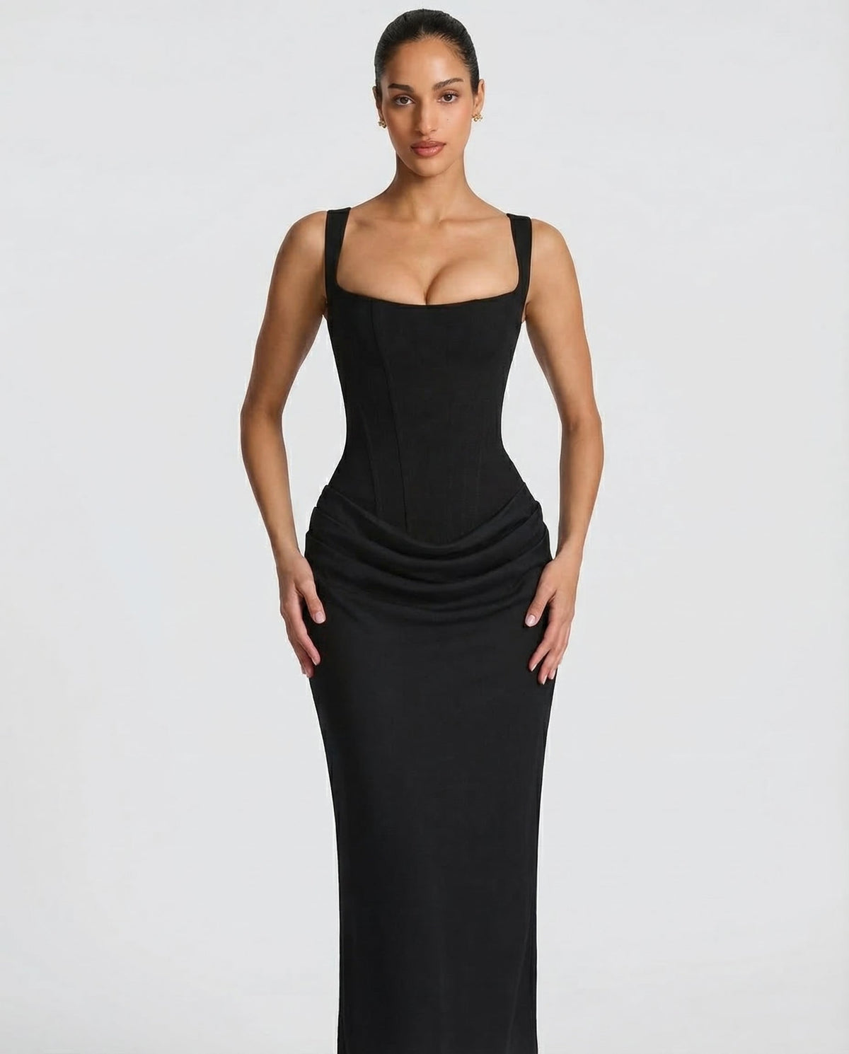 Women's Maxi Dress Evening Dress with Square Neck and Draped Waist Silhouette – view 14