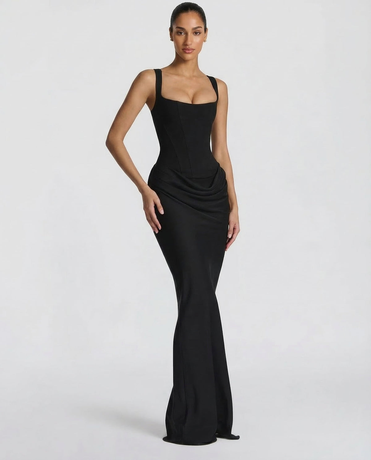 Women's Maxi Dress Evening Dress with Square Neck and Draped Waist Silhouette – view 2