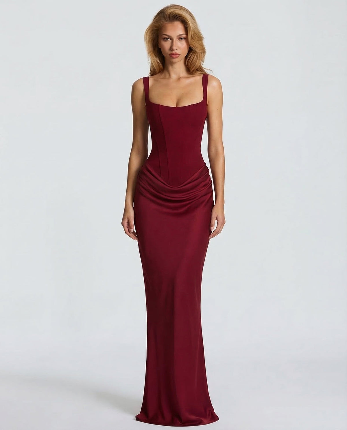 Women's Maxi Dress Evening Dress with Square Neck and Draped Waist Silhouette – view 4