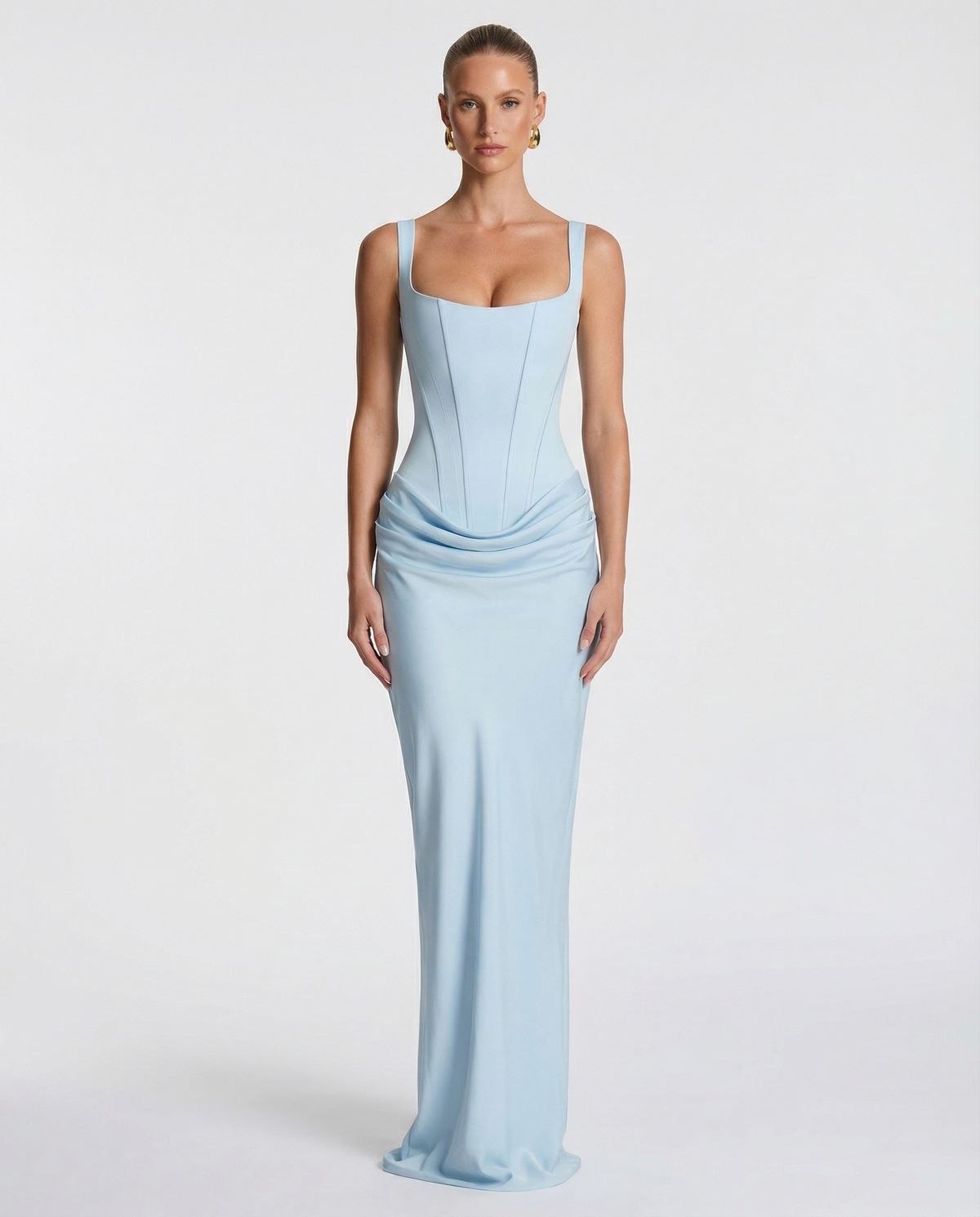 Women's Maxi Dress Evening Dress with Square Neck and Draped Waist Silhouette – view 6