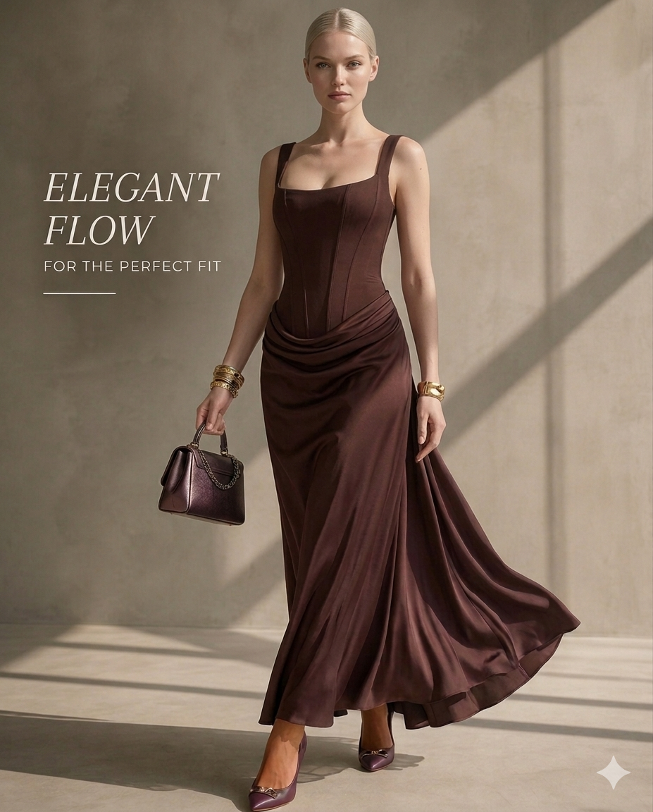 Women's Maxi Dress Evening Dress with Square Neck and Draped Waist Silhouette – view 7