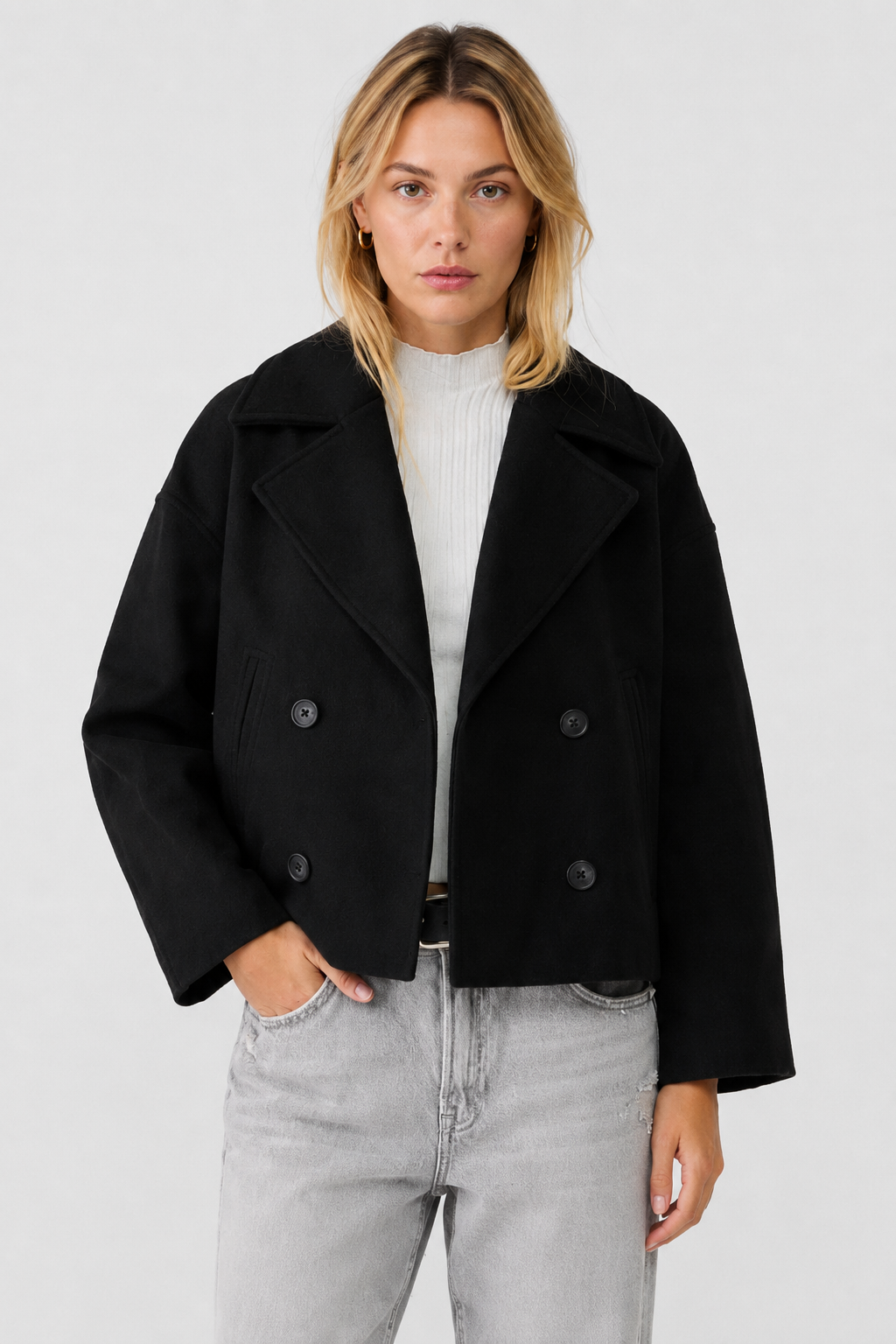 Women's Mexy Pea Coat - Black