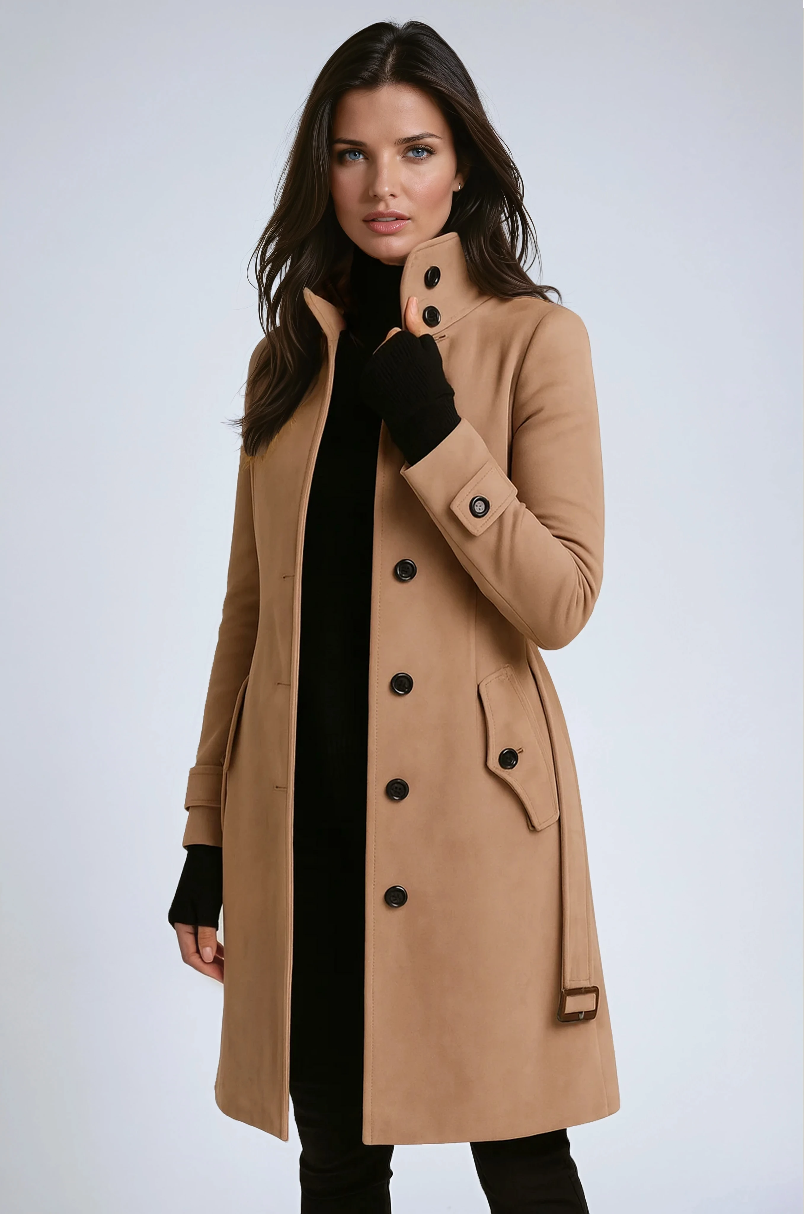 Madge - Women's Long Coat with Modern Chic Stand Collar - photo 1