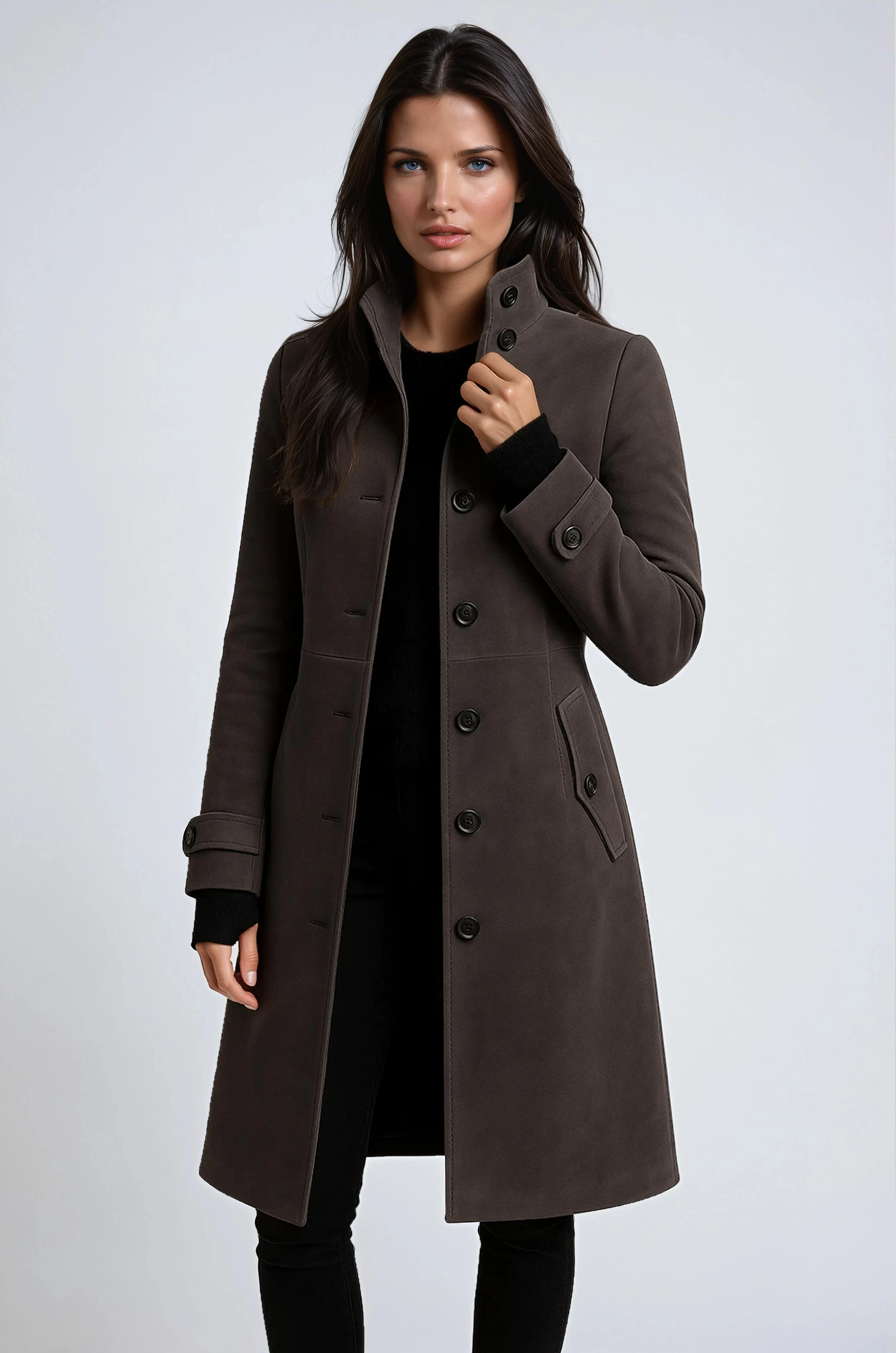 Madge - Women's Long Coat with Modern Chic Stand Collar - photo 2