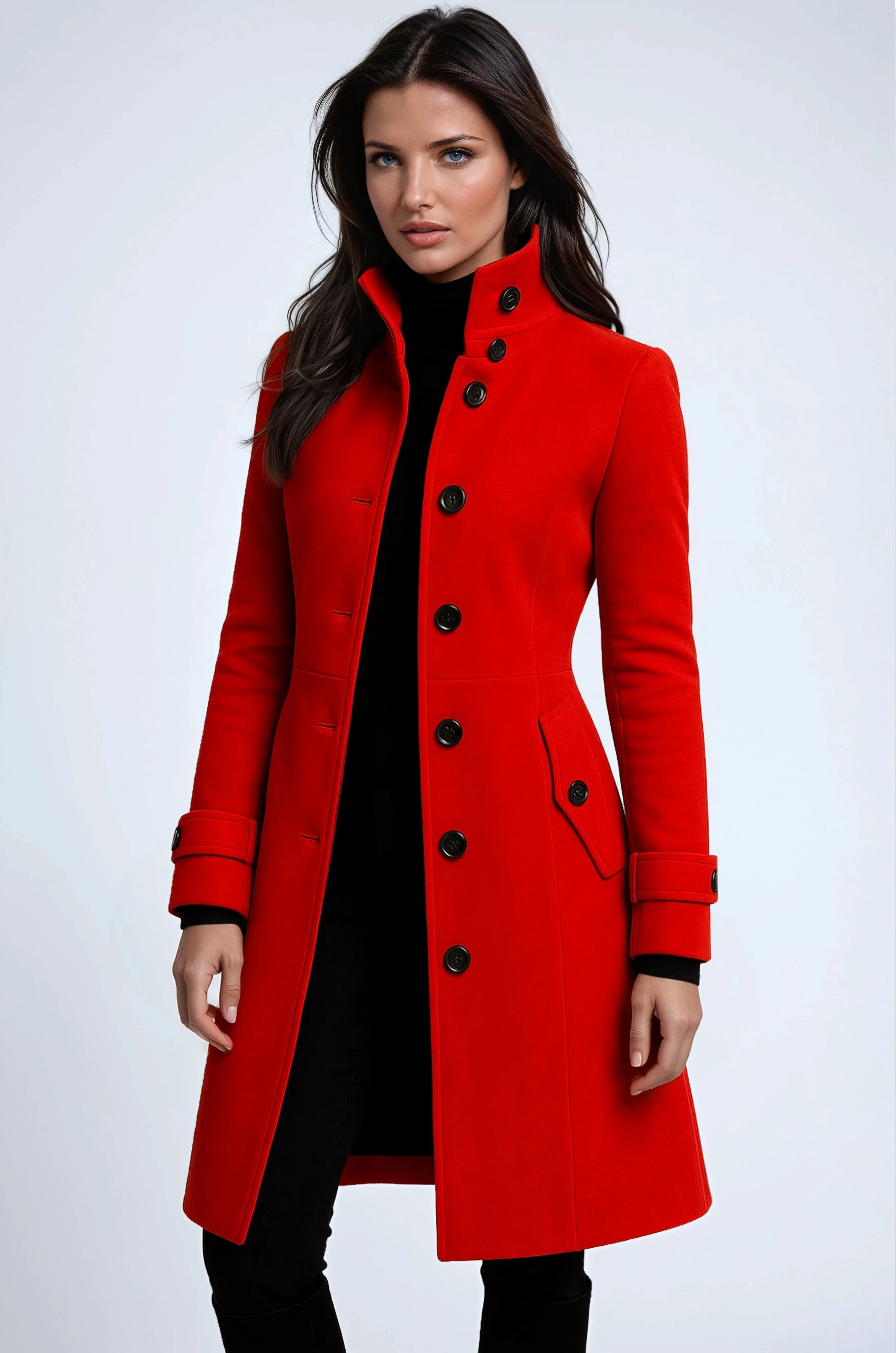 Madge - Women's Long Coat with Modern Chic Stand Collar - photo 3