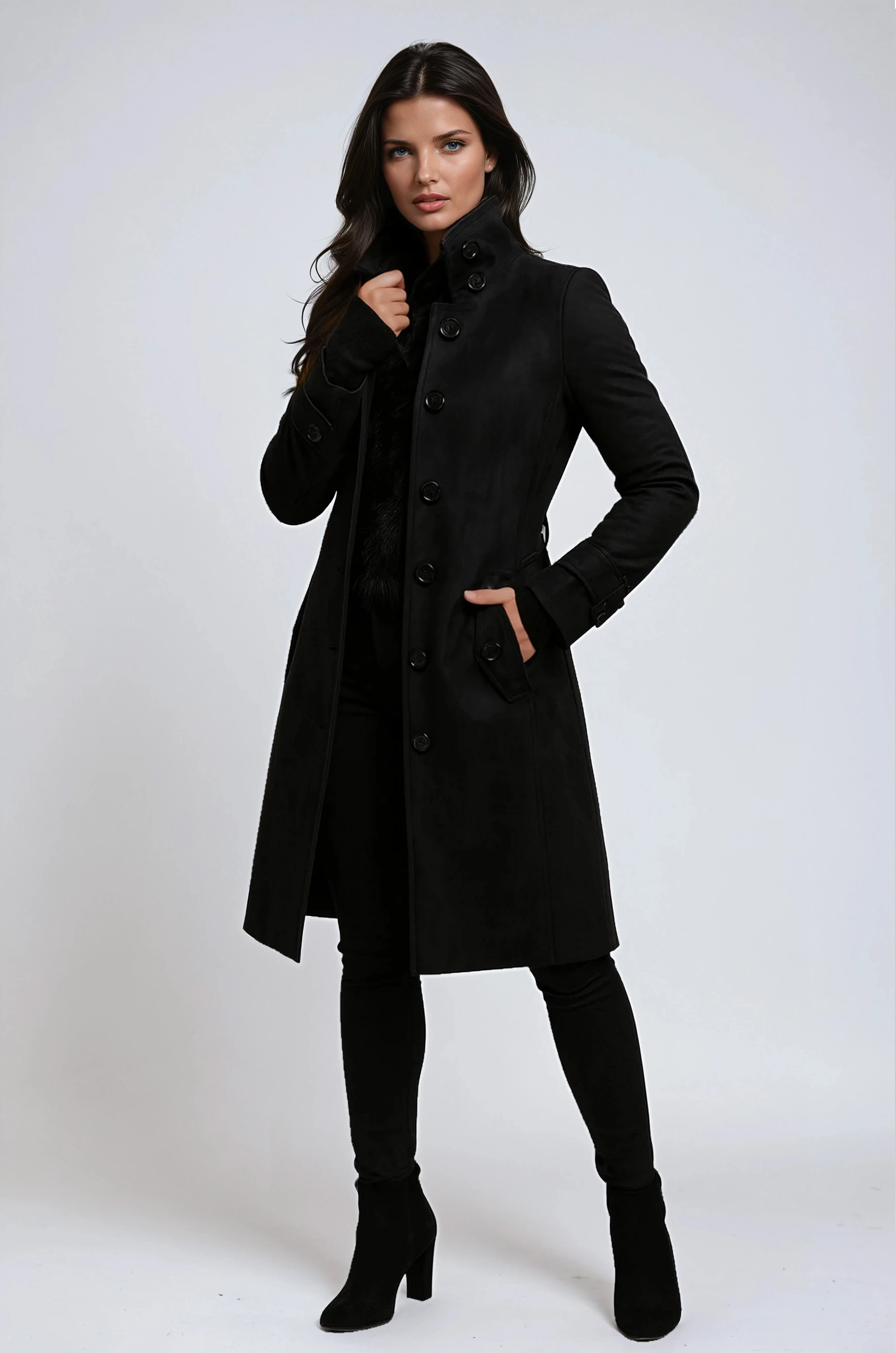 Madge - Women's Long Coat with Modern Chic Stand Collar - photo 4