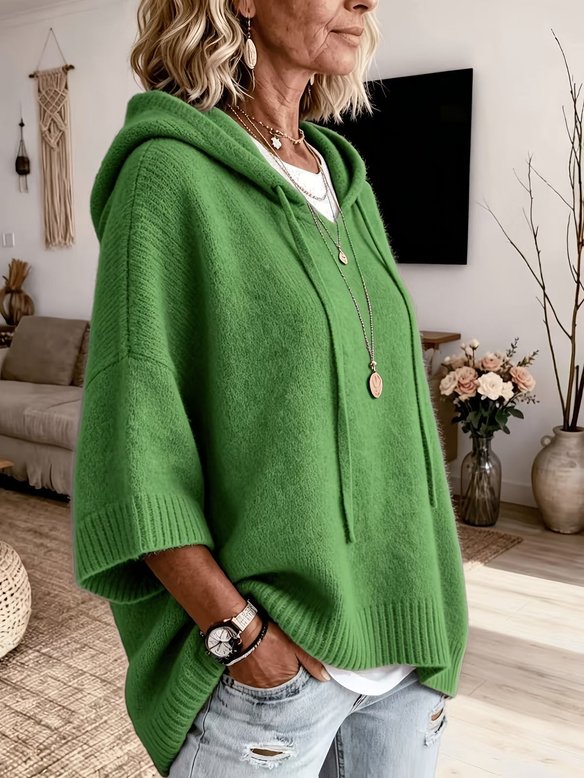 Women's Oversized Hoodie with Batwing Sleeves