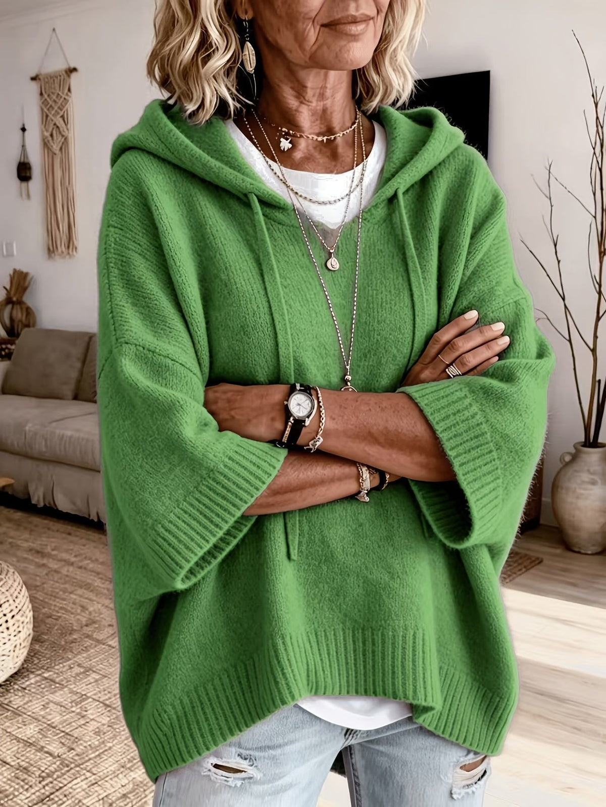 Women's Oversized Hoodie with Batwing Sleeves