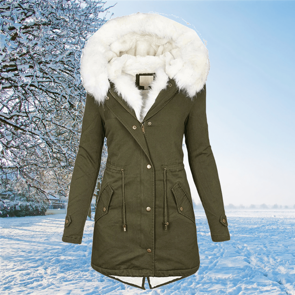Verity - Parka da donna con cappuccio in pelliccia sintetica e coulisse