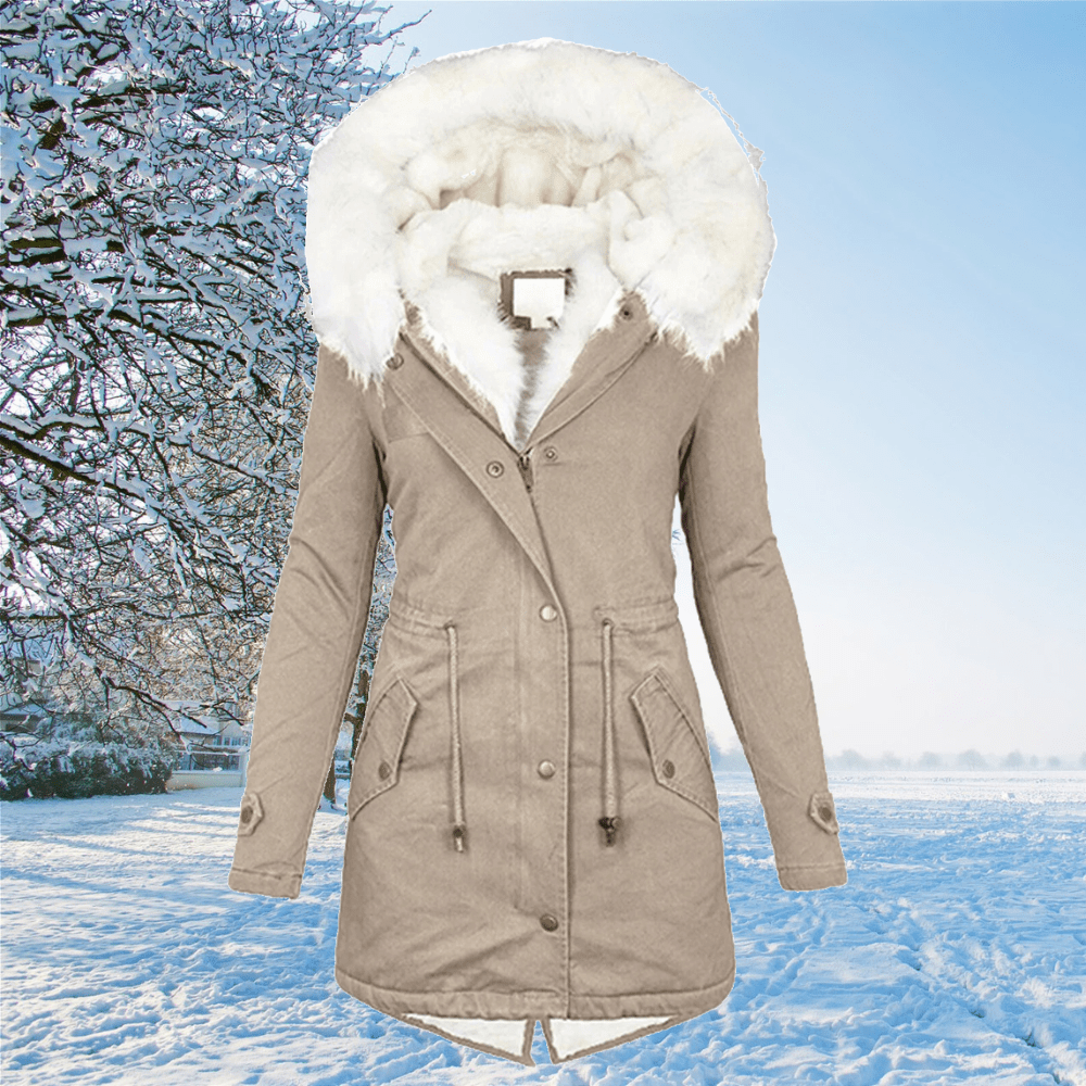 Verity - Parka da donna con cappuccio in pelliccia sintetica e coulisse