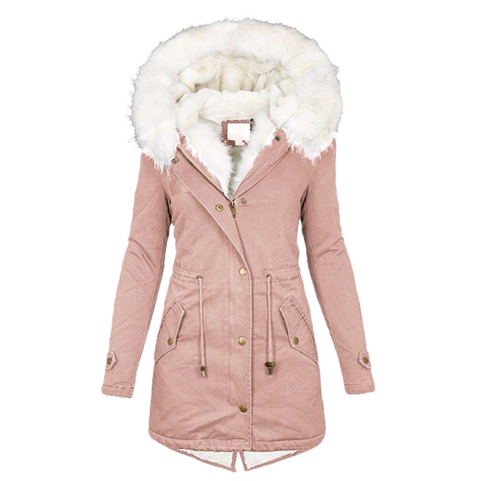 Verity - Parka da donna con cappuccio in pelliccia sintetica e coulisse
