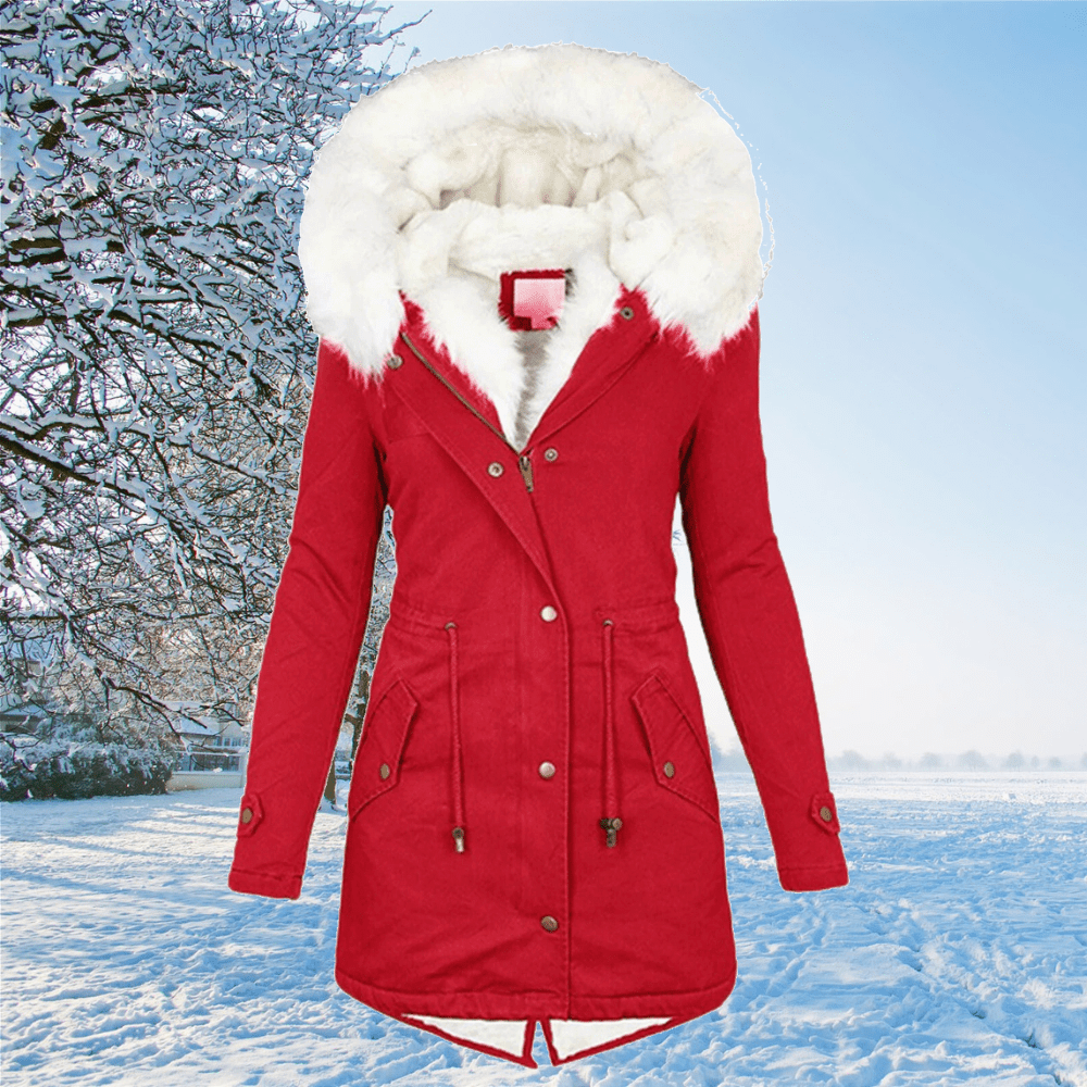 Verity - Parka da donna con cappuccio in pelliccia sintetica e coulisse