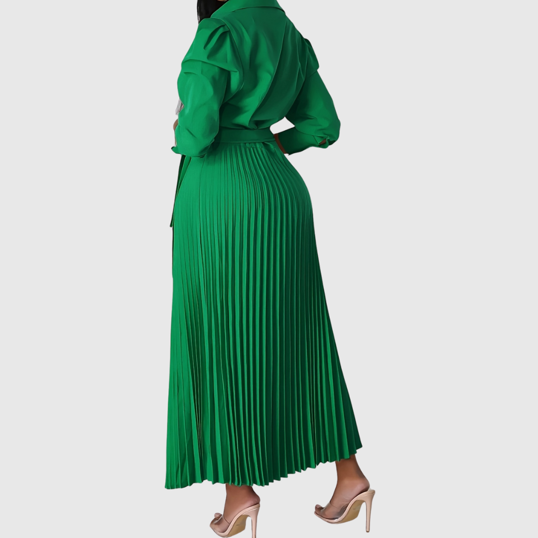 Danielle - Abito midi da donna plissettato a portafoglio con cintura da annodare