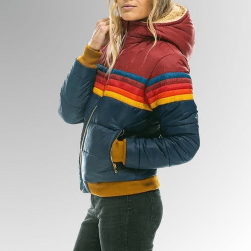 Women's Puffer Jacket with Retro Rainbow Stripes - photo 4