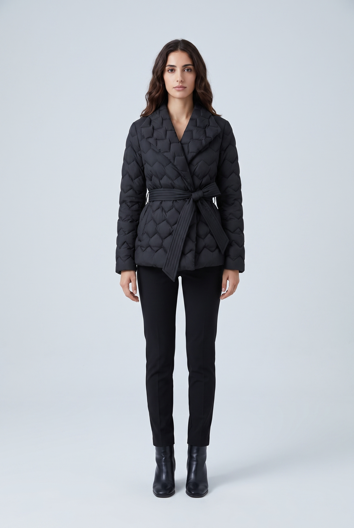 Women's Quilted Puffer Jacket with a Tie Belt – view 2