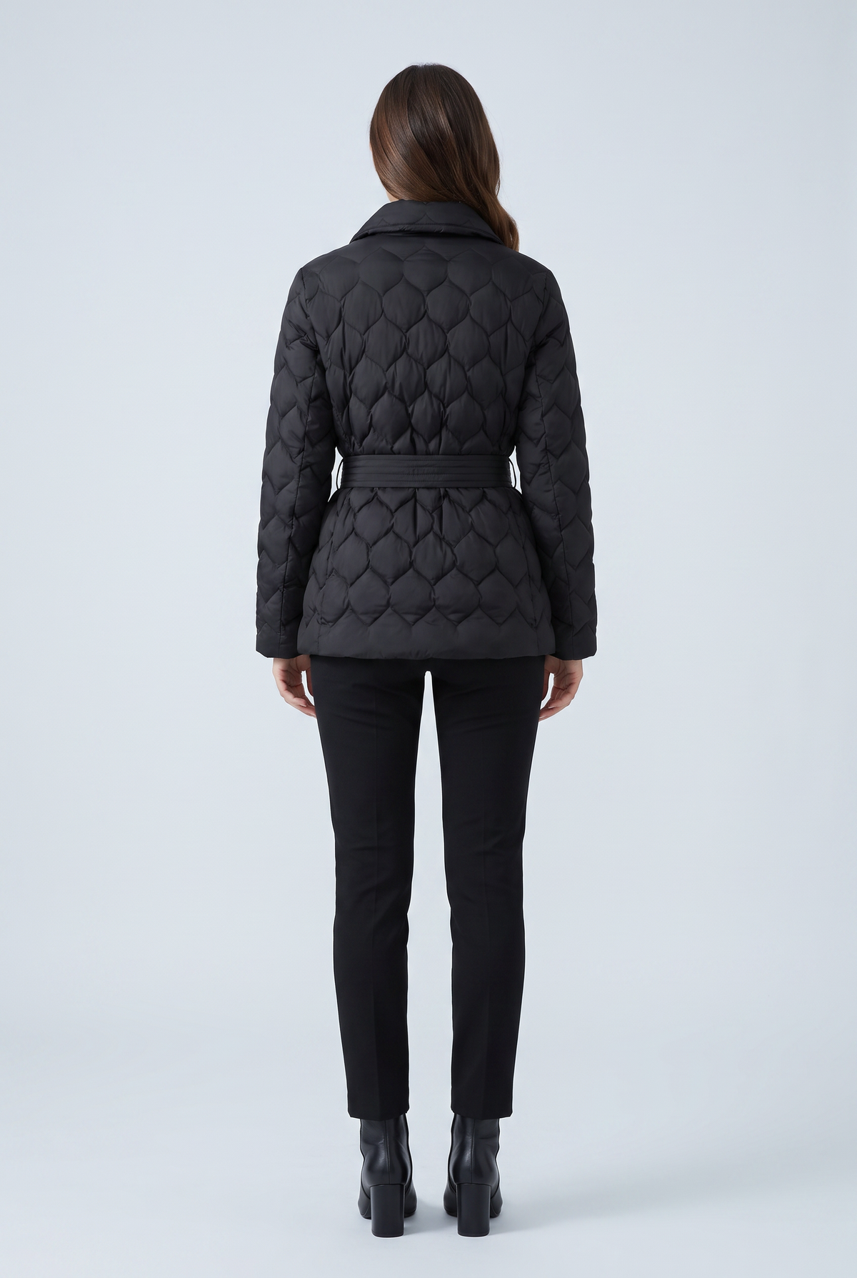 Women's Quilted Puffer Jacket with a Tie Belt – view 4