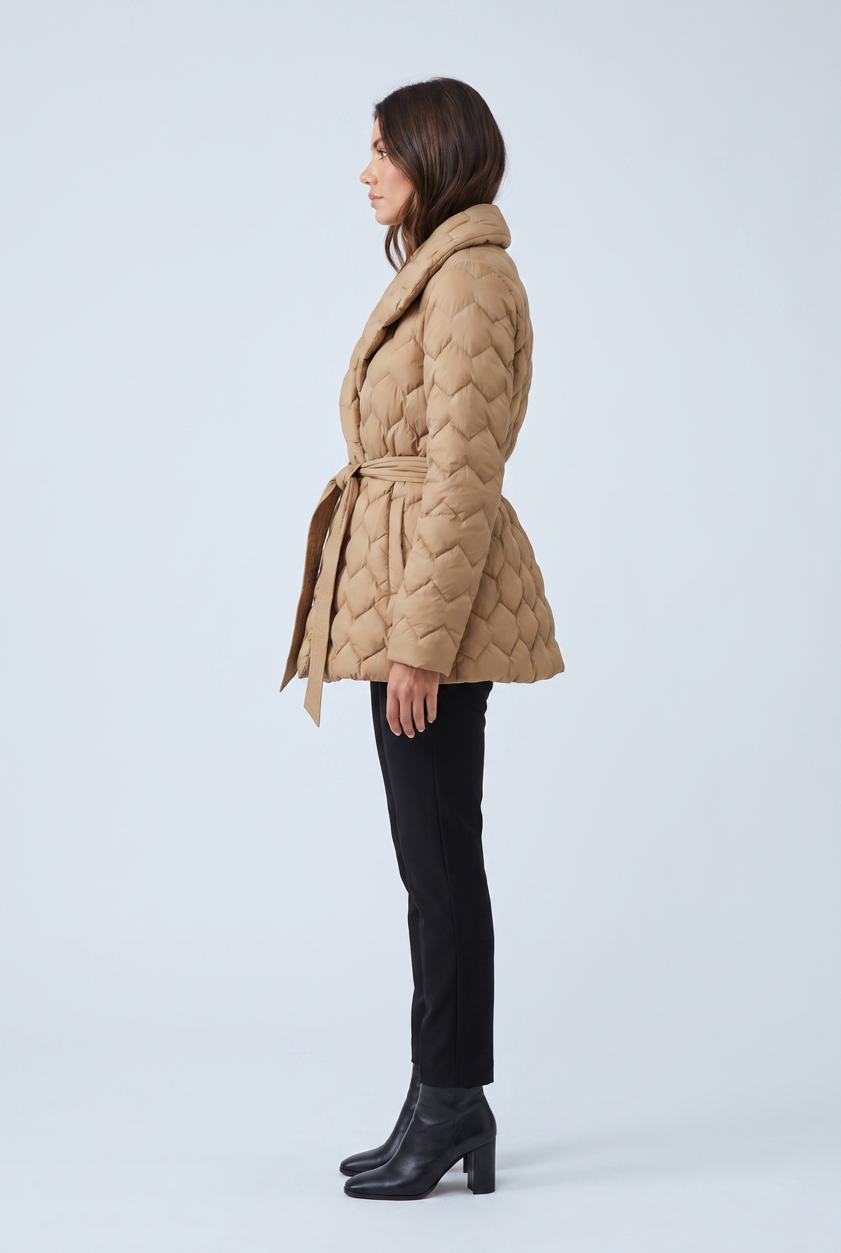 Women's Quilted Puffer Jacket with a Tie Belt – view 7