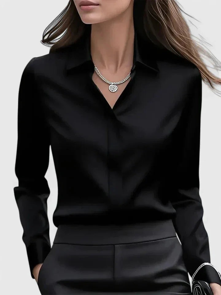 Magnolia - Women's Satin Shirt with Concealed Placket