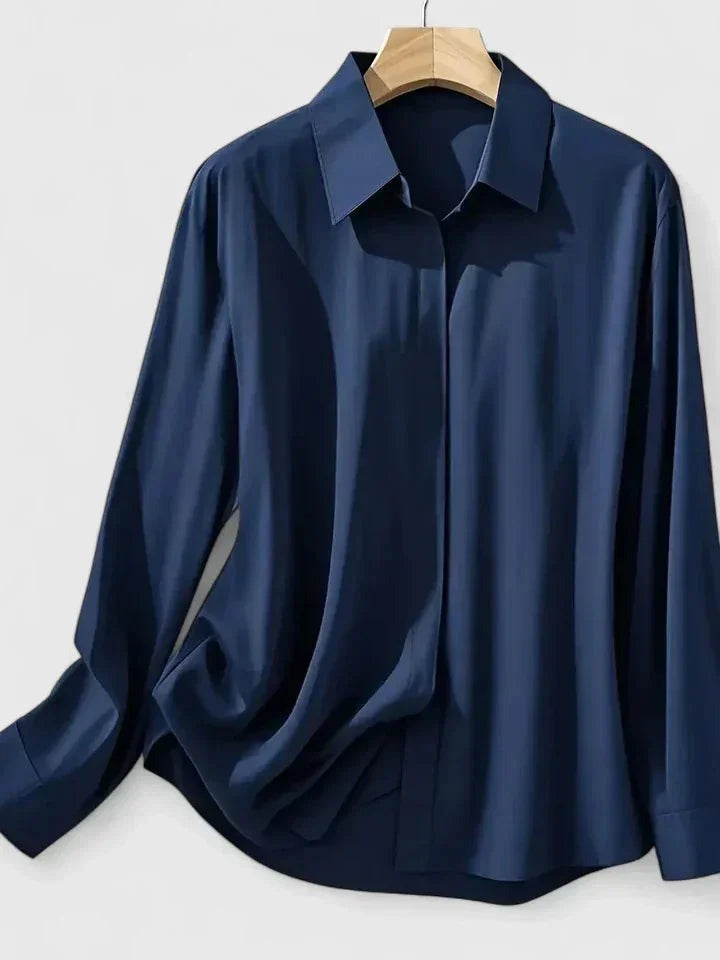 Silke - Women's Satin Shirt with Concealed Placket