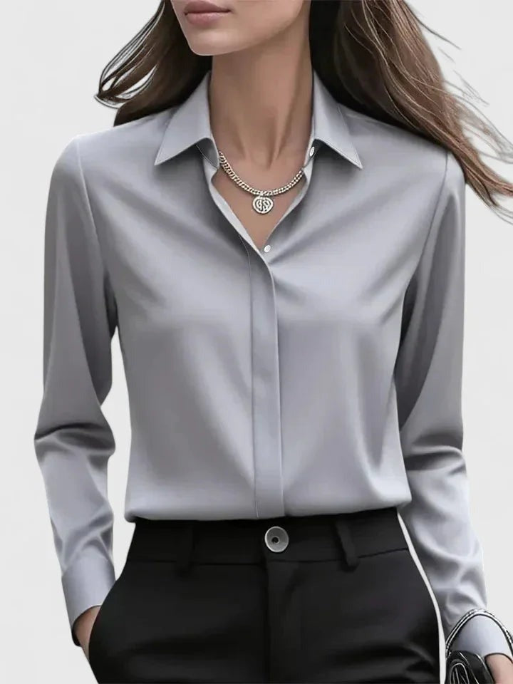 Silke - Women's Satin Shirt with Concealed Placket