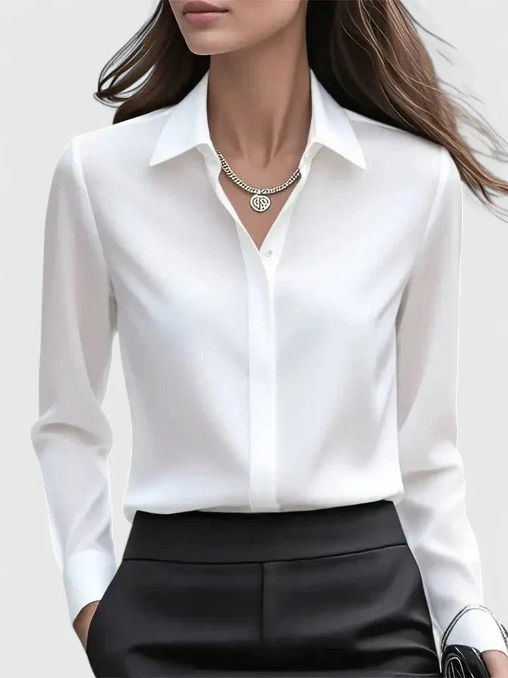 Silke - Women's Satin Shirt with Concealed Placket