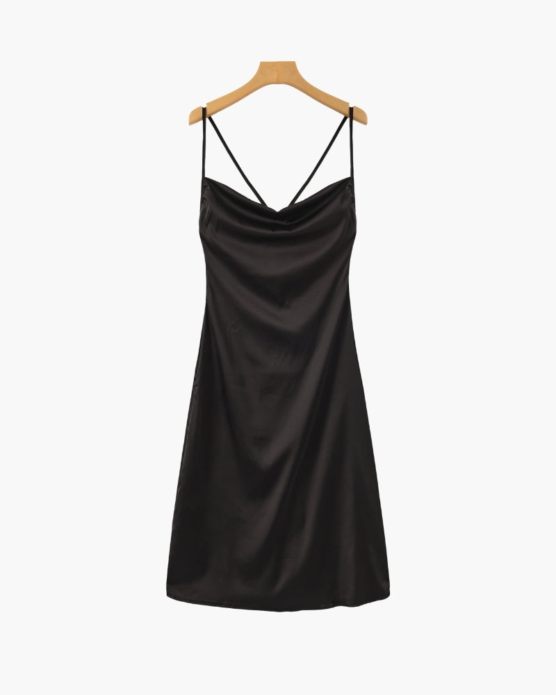 Women's Satin Slip Dress - Black