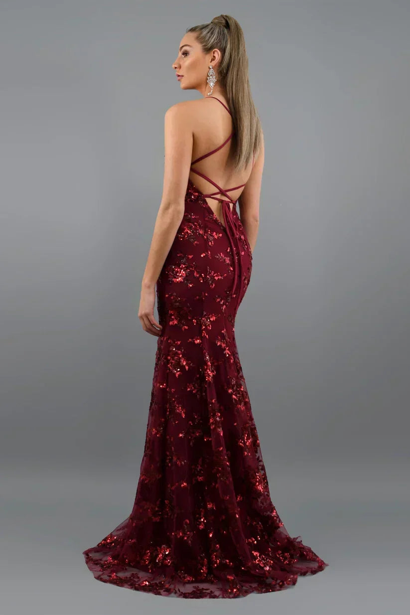 Women's Sequin Mermaid Maxi Dress with Deep V-Neck and Fishtail Hem