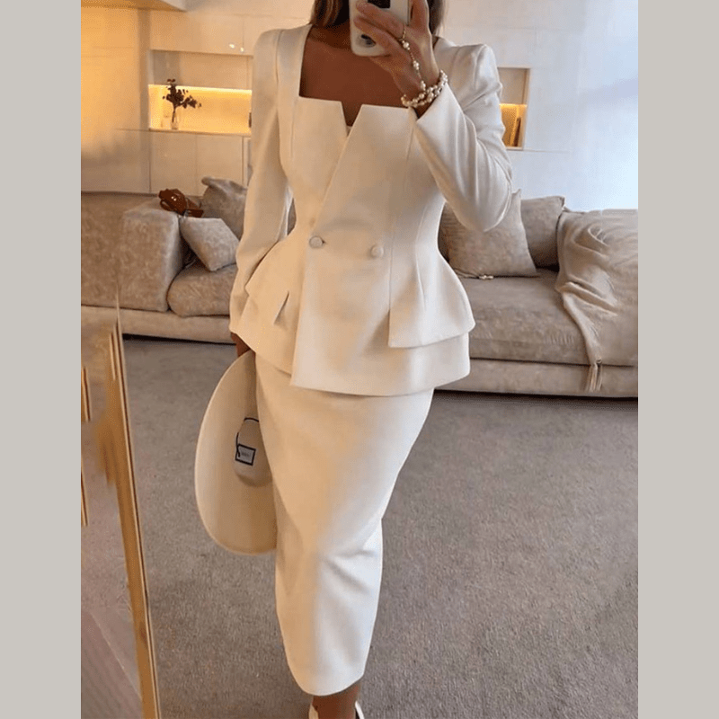 Whitney - Tailleur da donna con gonna e blazer doppiopetto