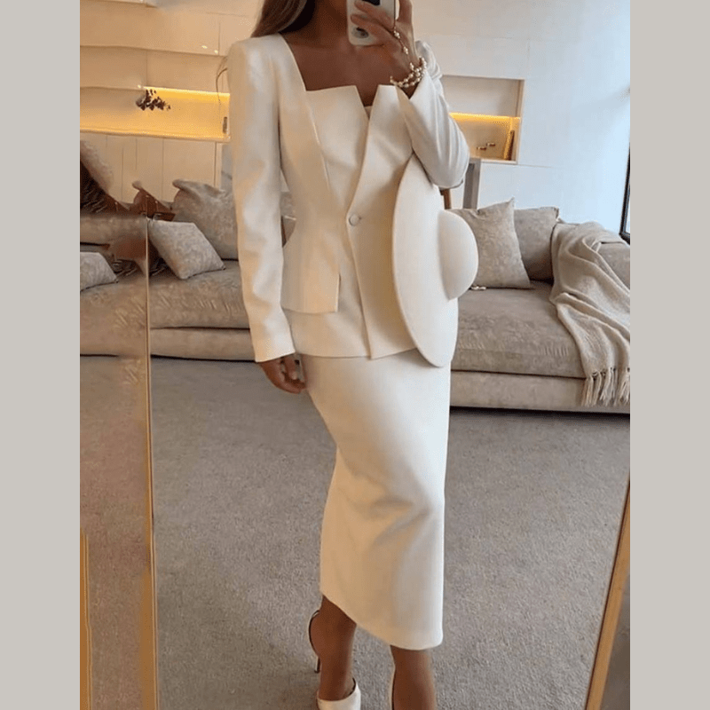 Whitney - Tailleur da donna con gonna e blazer doppiopetto