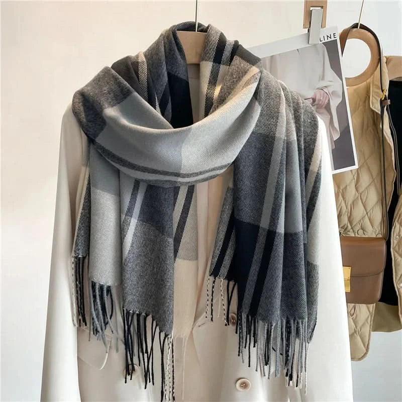 Women's Soft Checked Scarf - Grey