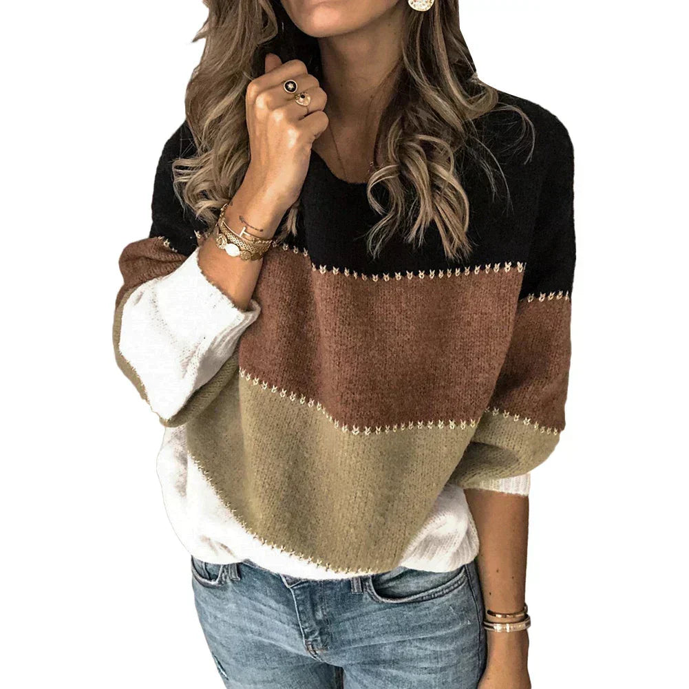 Women's Striped Knit Sweater with Crew Neck - photo 4