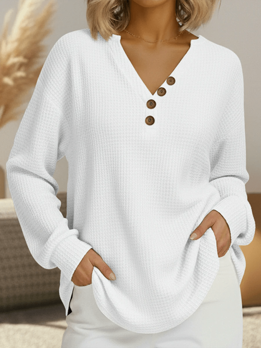 Mae - Women's Sweater with Patterned Waffle Knit Relaxed Fit - photo 12