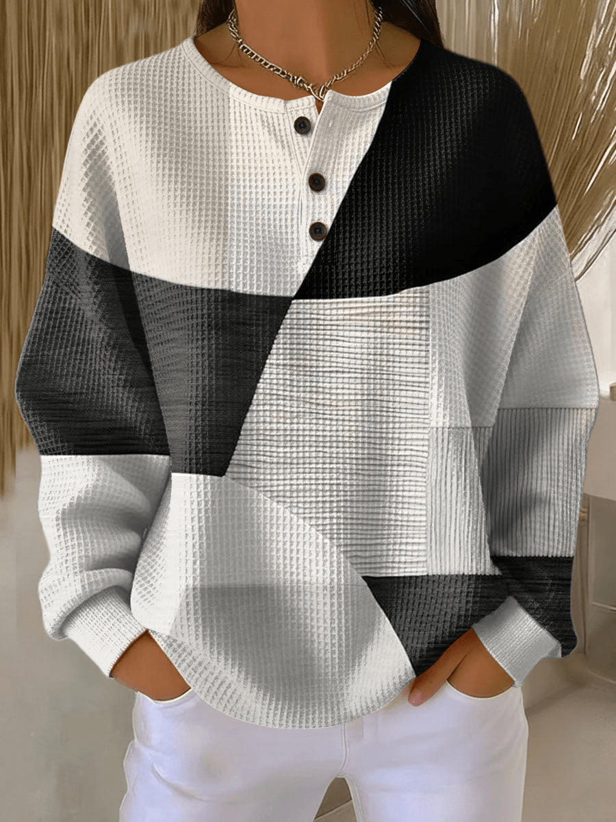 Mae - Women's Sweater with Patterned Waffle Knit Relaxed Fit - photo 2
