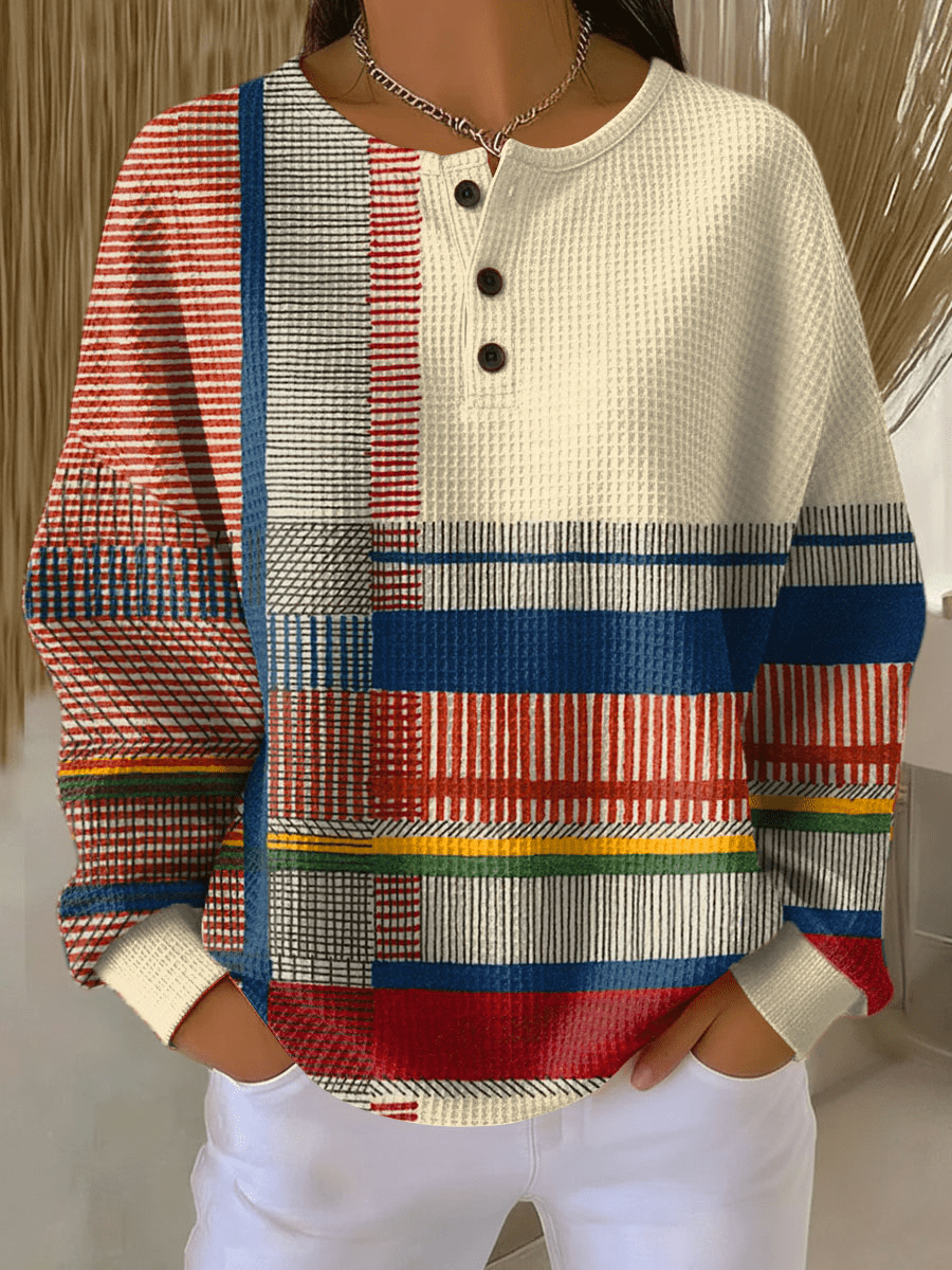 Mae - Women's Sweater with Patterned Waffle Knit Relaxed Fit - photo 6
