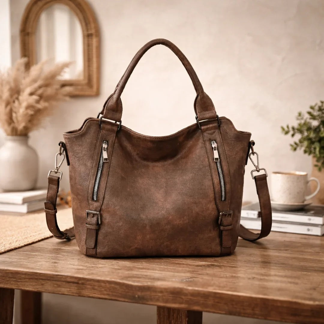 Flora - Women's Slouchy Shoulder Bag with Zip Pockets