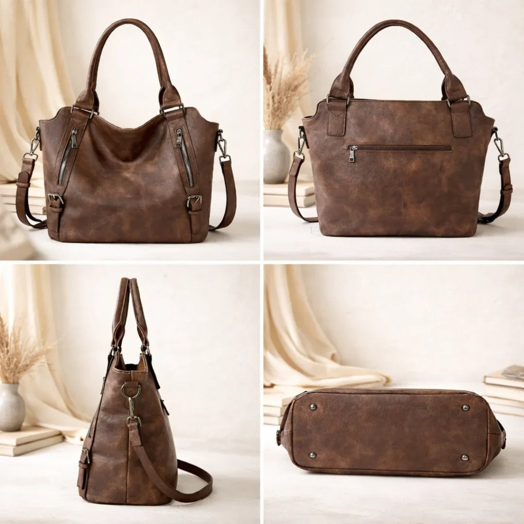 Flora - Women's Slouchy Shoulder Bag with Zip Pockets