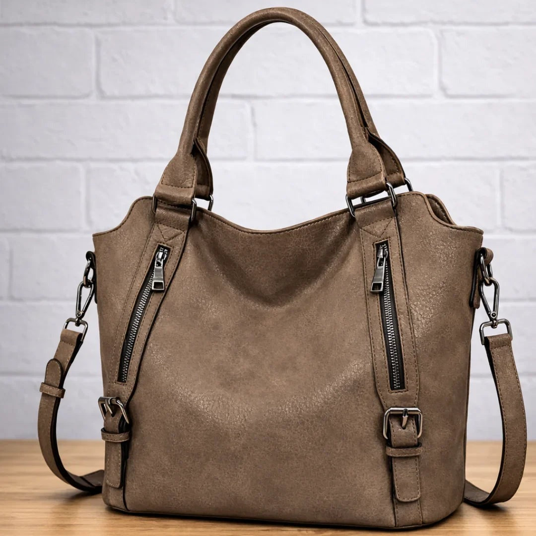 Flora - Women's Slouchy Shoulder Bag with Zip Pockets