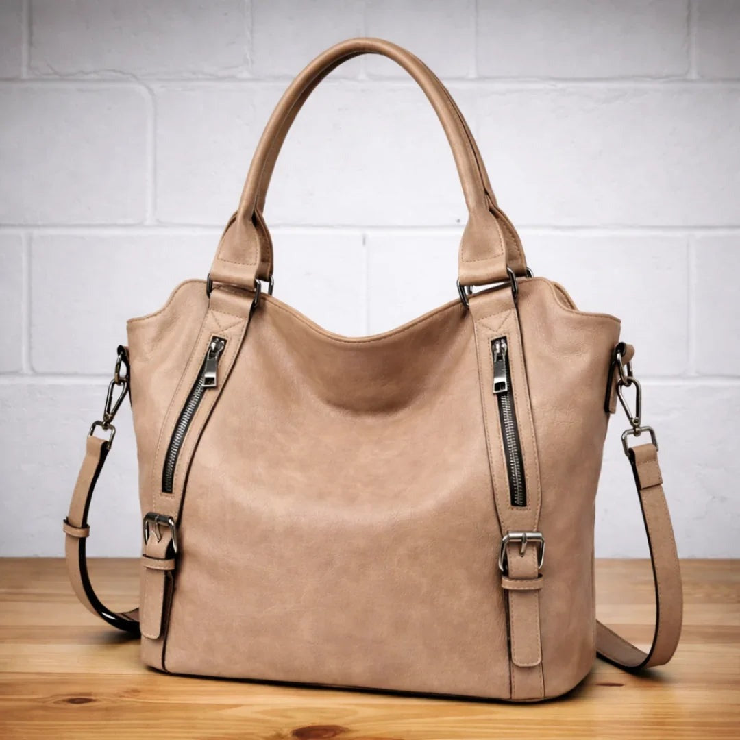 Flora - Women's Slouchy Shoulder Bag with Zip Pockets