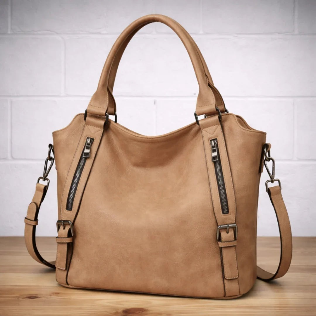 Flora - Women's Slouchy Shoulder Bag with Zip Pockets